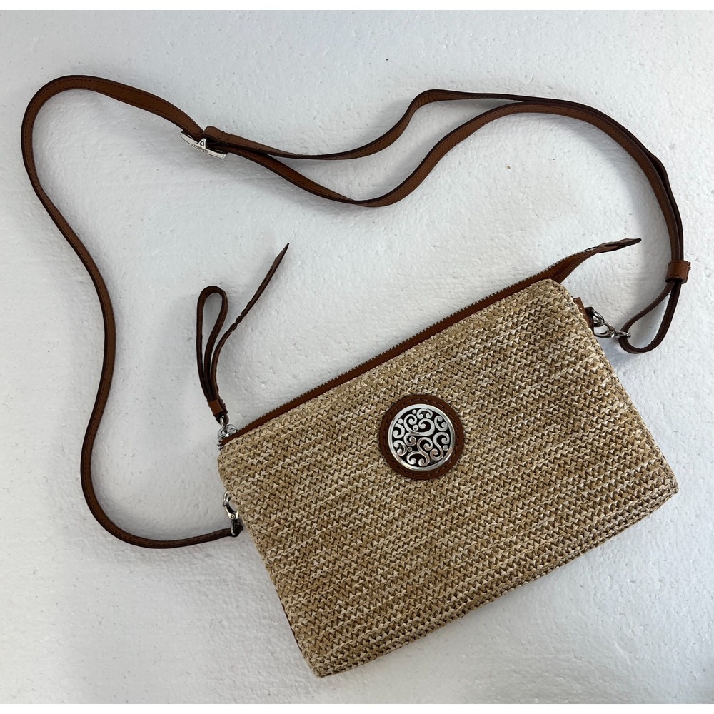 Brighton Contempo Collection Straw Pouch Clutch Crossbody Purse‎ Natural Leather